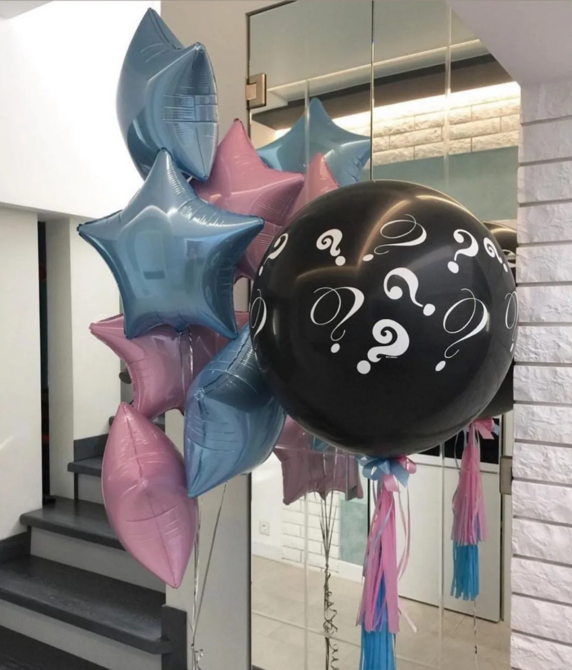 Набор для Gender Reveal Party с черным шаром и фольгированными звездами